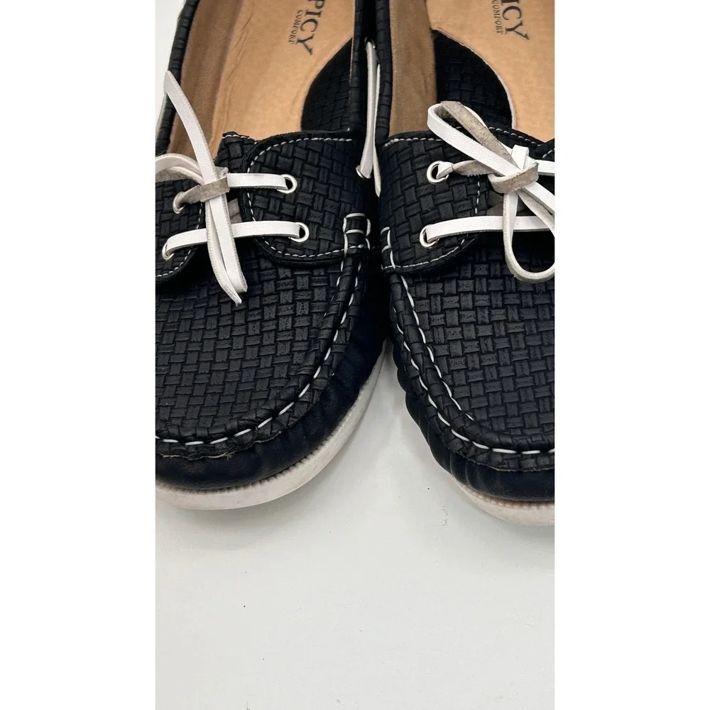 Spicy Comfort Womens Black Woven‎ Boat Shoes Lace Up Moccasin Flats Loafers 11